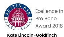 Kate Lincoln Goldfinch Austin Bar Association Excellence In Pro Bono Award 2018 Award